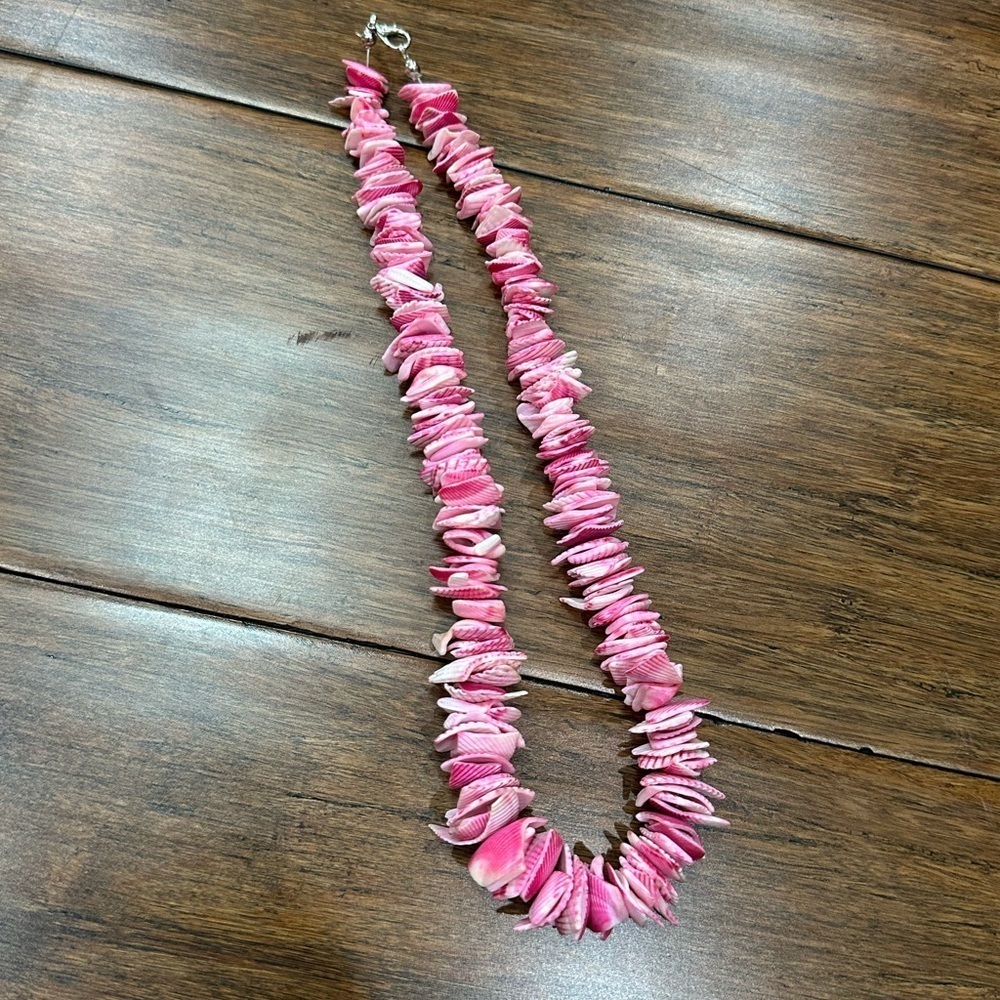 Organic Pink Beaded Necklace with Natural Shells